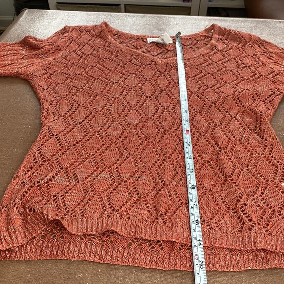 Y2k indie Crochet Worthington Sweater V-neck peach cottage summer L - Picture 5 of 9